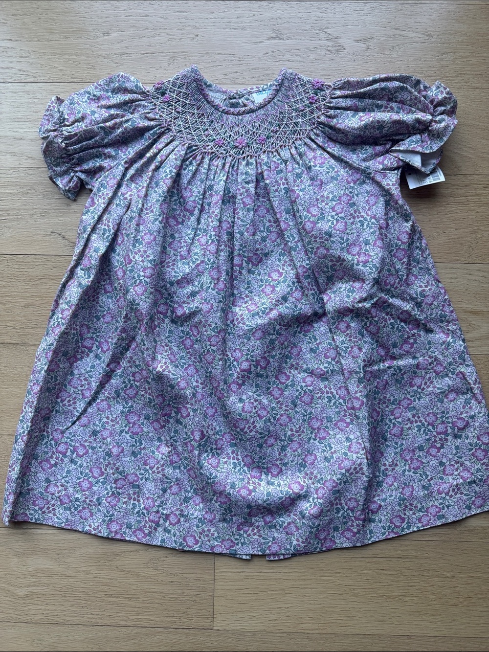 Luli & Me Purple Floral Smocked Puff-Sleeve Dress